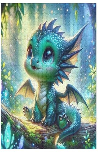 Süßer Drache Holzpuzzle 1000 Teile Klassische Puzzles Erwachsene Kinder Puzzle DIY Kit Holzspielzeug Einzigartiges Geschenk 78×53cm