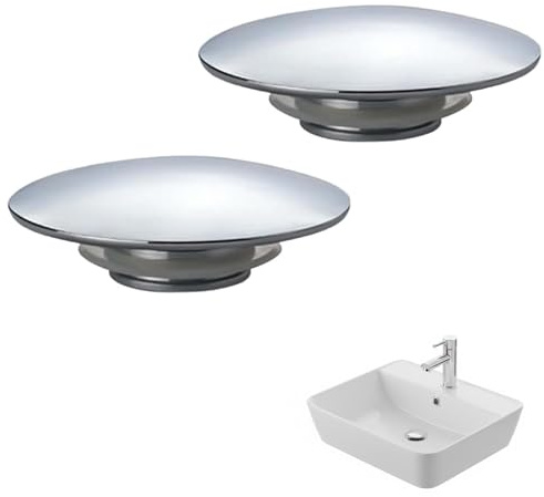 Bathroom Sink Plug Replacement, 2 Pcs Easy Pop Up Bathroom Sink Silver Chrome Click Clack Basin Waste, 66mm Push Button Pop Up Sink Waste Drain Stopper, Drain Stopper for Bathroom Sinks