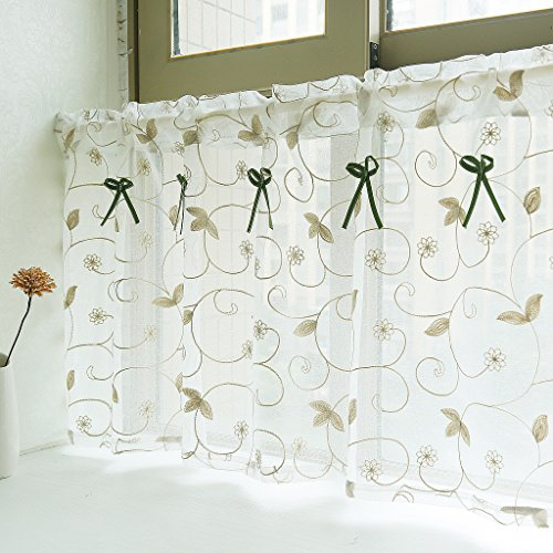 Yujiao Mao Amerikanisches Land Art gestickten Gaze Vorhang Bistrogardine Küchengardine Scheibengardine, BxH 140x60cm, Khaki