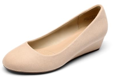 DREAM PAIRS Women's Debbie Mid Wedge Heel Pump Shoes, Size 5, Nude/Suede