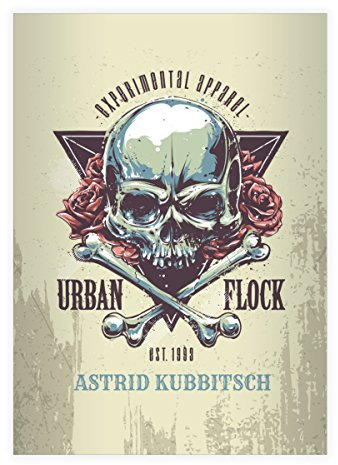 Kartenkaufrausch 1 personalisiertes, Trendiges Retro Totenkopf DIN A4 Schulheft, Schreibhefte mit Rosen Skull in beige Lineatur 21 (liniertes Heft)