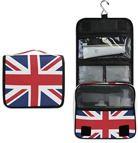 ALARGE Hanging Toiletry Bag British Union Jack Flag Stripe Wash Gargle Bag Large Portable Travel Cosmetic Bag Makeup Case Organizer for Women Men