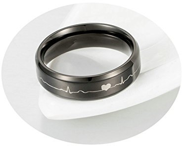 KnSam Trauringe Edelstahl Titan Ehering Edelstahl Herren Elektrokardiogramm Schwarz Ring