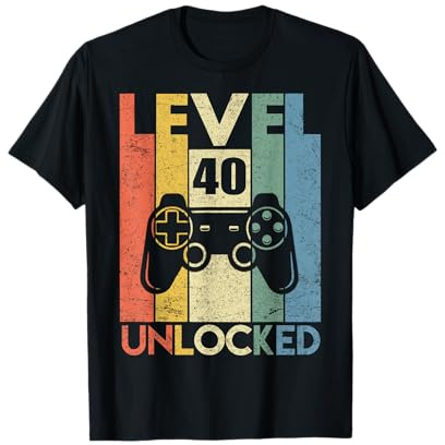 Level 40 Unlocked Video Gamer 40th Birthday Men Women Gifts T-Shirt