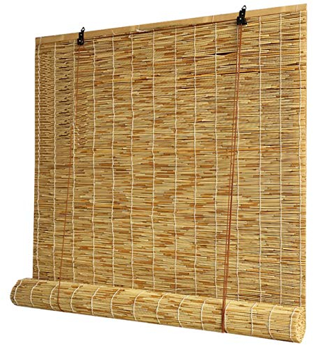 Natural Schilf Vorhang,Retro römischen Bambusrollo,Sonnenschutz und Atmungsaktiv,Innen- und Außenlift Rollläden,für Fensterläden/Pavillon/Balkon/Patio,Personalisierte Dekoration(80x200cm/32x79in)