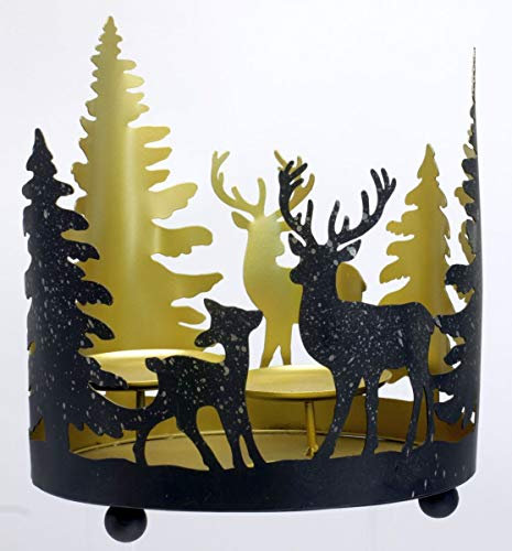 Windlicht - Hirsch Metall Teelichthalter Kerzenhalter Gold-schwarz