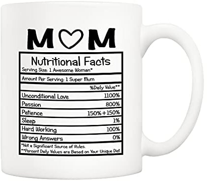 5Aup Mothers Day Christmas Gifts Mum Nutritional Facts Coffee Mug, Funny New Gag Novelty Gift from Daughter Son Husband for Birthday, 11Oz Novelty Ceramic Cups