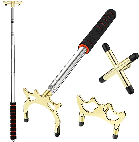 Skylety Billard Queue Stick Brücke Halter Mit 3 Stücke Abnehmbarem Messing Brücken Kopf, Pool Zubehör für Pool Tisch (Gold)