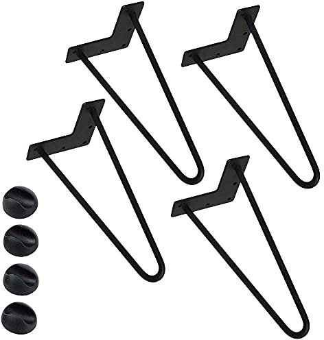 BAKAJI Set 4 Gambe da Tavolo Altezza 36 cm in Metallo Piedi per Tavolino Divano Sgabelli e Mobili con Piedini Antiscivolo Design Moderno Industriale Colore Nero Kit Montaggio Incluso