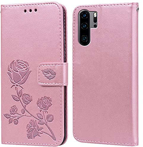 Phone Case for Huawei P30 Pro with Kickstand,Card Slots,Silicone Bumper,Shockproof,Flip Wallet Leather Protective Cover for Huawei P30 Pro(6.47'') Pink