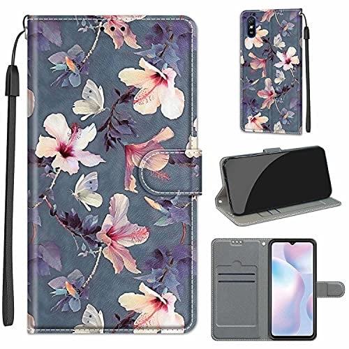 TOMYOU Coque pour Xiaomi Redmi 9A, De Belles Fleurs | Portefeuille, Fentes Cartes, Antichoc PU Housse, Protection Flip Case, Fonction Stand Cuir Etui
