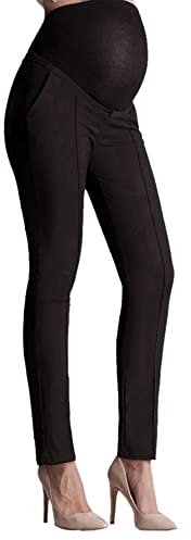 Felcia Pantalon de maternité pour femme enceinte - Taille haute - Pantalon de travail - Pantalon de bureau - Jambe droite - Pantalon de cheville avec poche, a-noir, XL