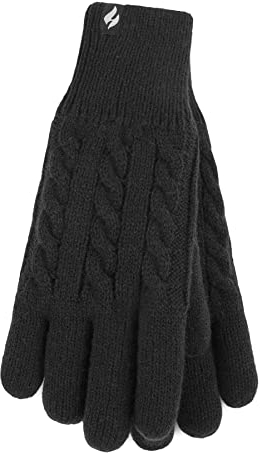 HEAT HOLDERS - Damen Extra Warm Winter Handschuhe | Strick Handschuhe mit Innen Flauschig Fleece Gefüttert (S-M, Schwarz)