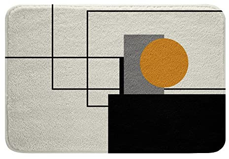 Badvorleger mit Geometrischen Kreisen Schwarz Grau Weiß Quadratisch Zottelig Kinder Jungen Mädchen Badematte mit Geometrischen Streifen rutschfest Orangefarbene Strudel Fußmatte Wohnzimmer, 40 x 60