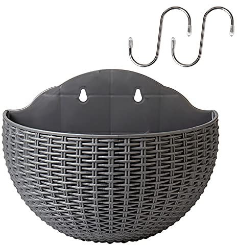 MISNODE 2 Stück Wand-Pflanzgefäße für Zimmerpflanzen, 21,6 cm Wand-Blumentopf, Rattan-Imitat-Vase mit S-Haken, Wandbehang, Blumentöpfe