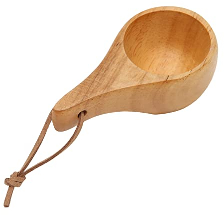 Kuksa Taza de madera tallada a mano, taza de café de madera, taza portátil para beber al aire libre, senderismo, taza de camping con cordón para té, leche, café