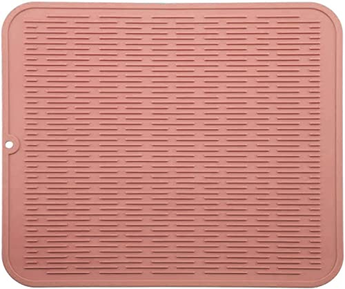 WXFLGH Abtropfmatte aus Silikon,40 cm x 30 cm Umweltfreundlich, Hitzebeständig und rutschfest Geschirr Trockenmatte Dick mit Für die Ablage von Besteck und Geschirr silikonmatte,Rosa Große