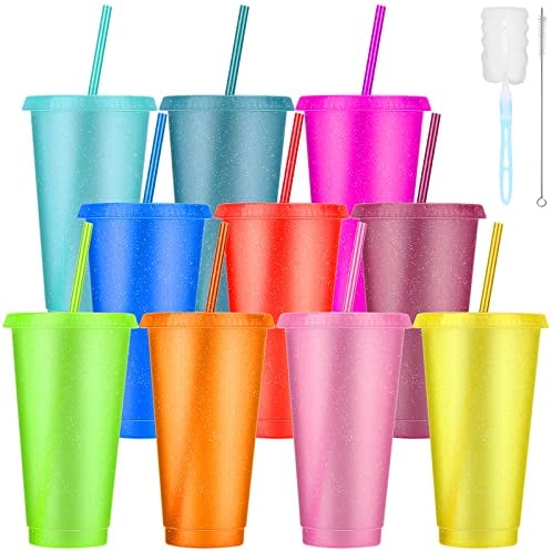 10 Stück Trinkbecher mit Deckel und Strohhalm – Ideal für unterwegs, Zuhause oder Partys. 700ml Fassungsvermögen – Perfekt für erfrischende Getränke und umweltfreundliches Trinken