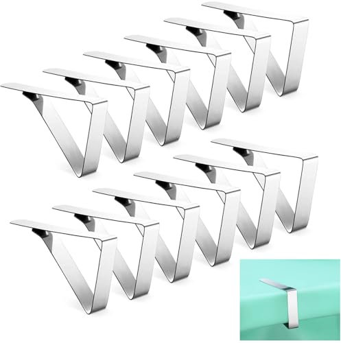 Pubiao Tablecloth Clips 12 Pack Stainless Steel Table Cover Clamps Triangle Table Cloth Holders, for Tables of 1-3.8 cm Thick (Triangle)