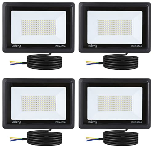 Blivrig 100W Faretto LED da esterno Bianco Freddo 6000K, 10000LM Faro LED Parete, Impermeabile IP66 Fari LED Luce Bianca Fredda Proiettore per Cortile Cantiere Giardino