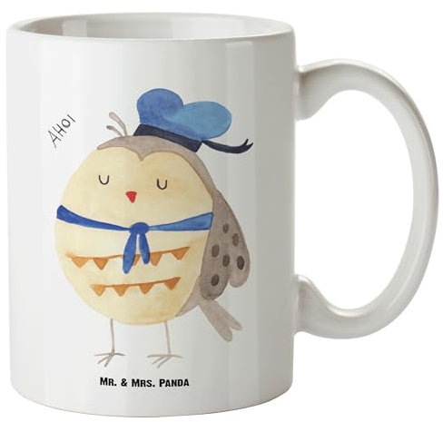 Mr. & Mrs. Panda XL Tasse Eule Matrose - Geschenk, Seefahrer, Boot fahren, Jumbo Tasse, XL Teetasse, Grosse Kaffeetasse, Groß, Heimathafen, Freundin,