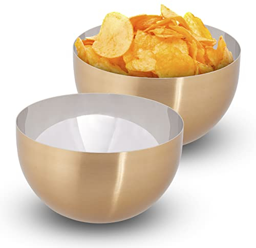 Relaxdays Pack de 2 Ensaladeras Ø15cm, Frutero Acero Inoxidable, Cuenco Cocina, Bol Repostería, Tazón, 8,5x15cm, Dorado/Plateado