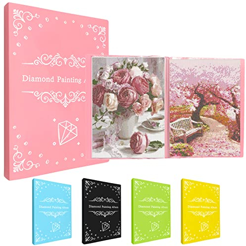 MUFEKUM Diamond Painting Album, A3 Mappe Mit 60 Klarsichthüllen, Buch Aufbewahrung Folder für Diamant Malerei Bilder, Zubehör (Rosa)