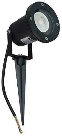 Popp Foco de jardin redondo con pincho para bombilla LED GU10 (No incluye bombilla) aluminio cristal templado negro (Pack 2 unidad)