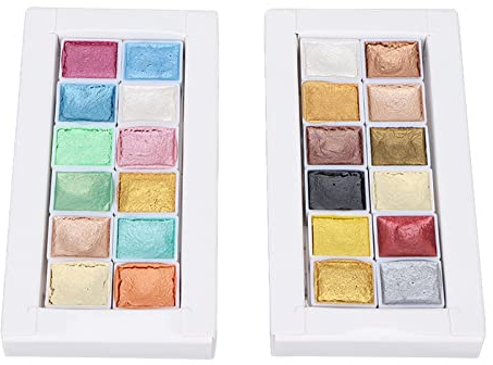 TOPINCN Aquarellfarbe 24-teiliges Aquarellfarben-Set Metallic Macaron Solid Perlglanz-Aquarellfarben-Set Zum Malen von Nagelkunst