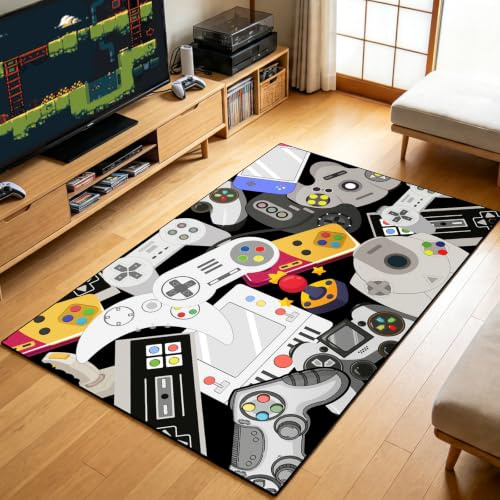 Lacut Spielteppich für Teenager, Jungen, Teppich mit Game-Controller-Dekoration, Video-Gaming-Teppiche für Jungen, Schlafzimmer, Wohnzimmer, Spielzimmer, rutschfester Spielteppich, Kinderspielbereich,