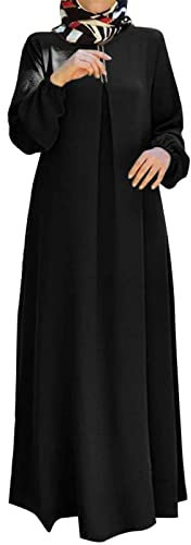 Abayas for Women Muslim Long Sleeve Casual Dresses Prayer Clothes Summer Kaftan Plus Size Maix Dress Full Length Loose Fit Middle East Arabian Robe Burka Islamic Modest Outfits Clothing