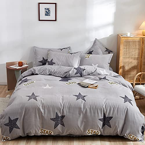 GETIYA Jungen Bettwäsche 135x200 Grau Bettwäsche Stern Muster Weich Mikrofaser Bettwäsche Einzelbett Kinder Bettbezug Stern Muster Wendebettwäsche mit Kissenbezug 80x80