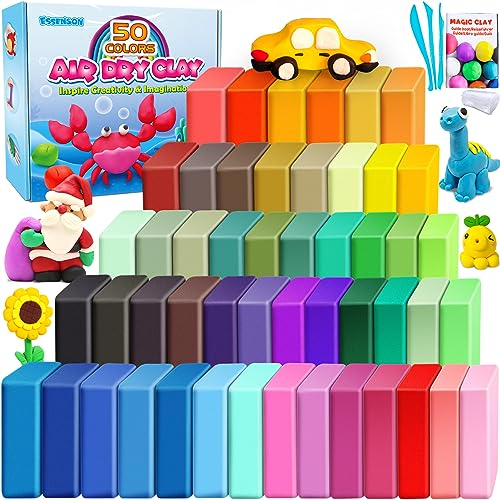 Modelliermasse-Set - 50 Farben Lufttrocknende magische Knete für Kinder, Geschenk für Jungen und Mädchen im Alter von 3-12 Jahren