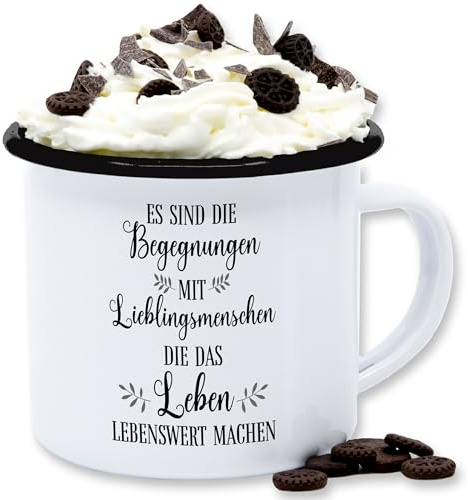 Emaille Tasse Blechtasse - Freund Tassen - Lieblingsmensch Geschenk - Lieblingsmenschen Geschenke - Seelenverwandt - 300 ml - Weiß Schwarz - freundschaft freunde seelenverwandte
