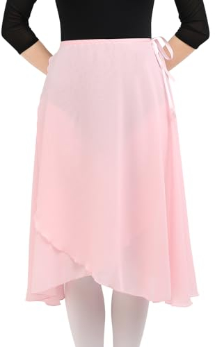 Bezioner Wickelrock Damen Lang Tanzrock Damen Ballettrock aus Chiffon Mit Verstellbares Taillenband für Erwachsene Frauen Rosa