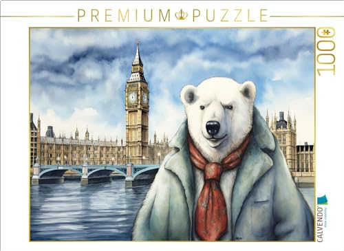 CALVENDO Puzzle Eisbär Eiks Zwischenstop in London in England | 1000 Teile Lege-Größe 64 x 48 cm Foto-Puzzle für glückliche Stunden