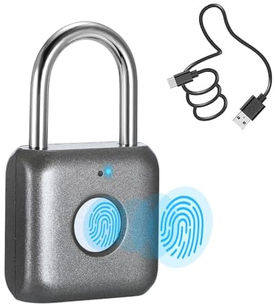 Cadenas à empreintes digitales eLinkSmart - Petit cadenas intelligent sans clé - Pour casier, salle de sport, armoires, valise, boîte à outils, valise - Gris