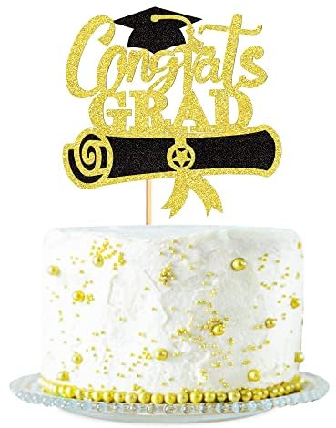 Blumomon 1Pc Gold Glitter Congrats GRAD Cake Topper 2025 Happy Graduation Party Decorations Congratulations Graduation Party Decorations