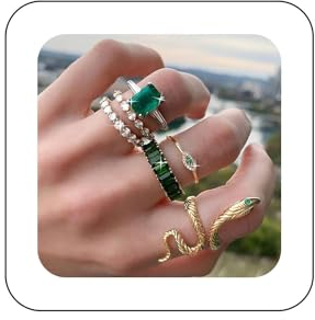 Cimenexe Punk Smaragd Kristall Fingerringe Gold Schlange Knöchel Ringe Grün Cz Bösen Blick Ring Quadratisch Smaragd Band Ring Set Aussage Schlange Ringe Schmuck Für FrauenGeschenke 5 Stück