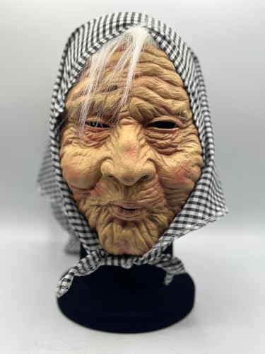 Alte Frau Maske - mit Kopftuch - jemand die 50 jahre alt wird - oma kostüm - Hexenmaske -halloween Masken Faschingmaske