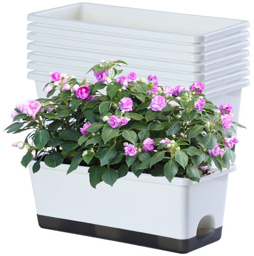 Oliz Blumenkasten für Fensterbank, Terrasse, Garten, Balkon, Haus, Veranda, Hof, Innen- und Außenbereich, 43,2 cm, 8 Stück, Weiß