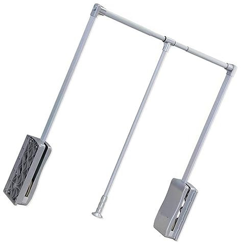 Ausziehbare Kleiderstange - Schiebegarderobenstange, Garderobenstange aus Aluminium zum Anheben/Herunterziehen, einstellbare Breite, Kleideraufhänger, Kleiderbügel mit Dämpfer und sanfter