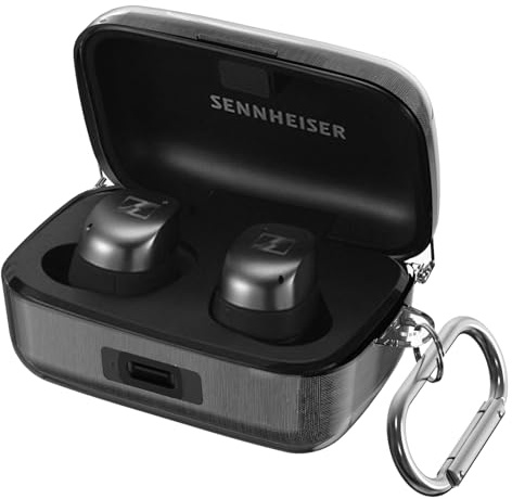 PUCGUE Clear Case for Sennheiser Momentum 4/3 Wireless Earbuds, Hard Shell TPU Case for Momentum True Wireless 4/3, Full-Body Anti-Scracth Protective Cover with Carabiner