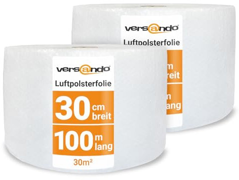 versando 2x Premium Luftpolsterfolie 100m x 0,3m Versand, Verpackung, Umzug Noppenfolie Bubble Wrap LPF Rolle
