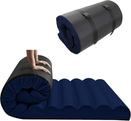 MeMoreCool Aufrollbare Bodenmatratze 200x90cm, 10cm Dick Faltbare Futon Matratze, Schwamm mit Hoher Dichte Klappmatratze, Gästematratze, Reisen, Autozelt, Navy