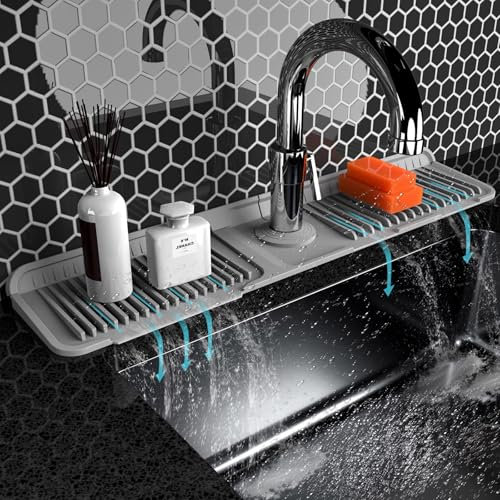 Protector de salpicaduras plegable para fregadero de cocina, tapete de silicona para grifo de cocina, tapete de drenaje de grifo de cocina, accesorios de fregadero con bloqueo de botón