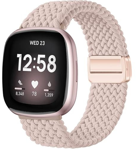 Issinlky Geflochtenes Nylonband für Fitbit Versa 3/Versa 4, elastisches Armband für Fitbit Sense 2/Sense Smartwatch