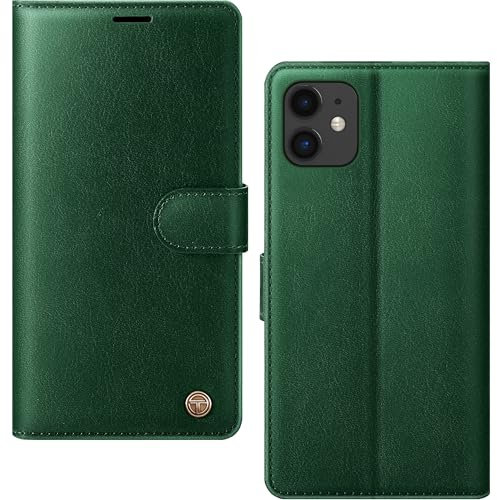 AIMOYU for iPhone 12 Case, Flip Wallet Leather Phone Case with [4 Card Slots] [Kickstand] [RFID Blocking] Magnetic Protective Shockproof Cover for iPhone 12 Phone Case - Green