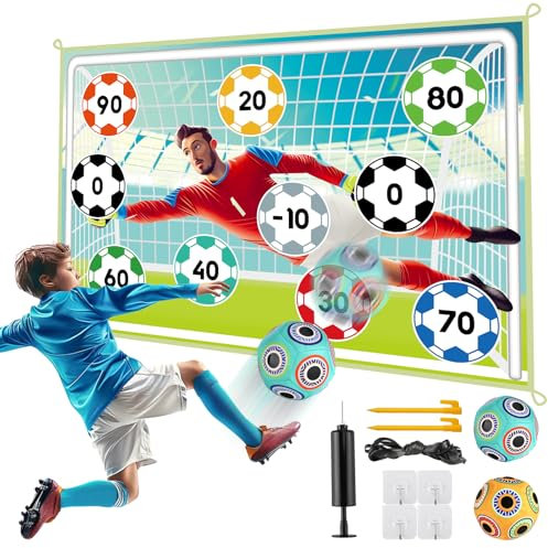KADAYAYA Fußball Spielset Spielzeug für Kinder, Indoor Outdoor Fußball Spielset mit 2 Klettbällen, faltbarem Fußballtore, Weihnachts Geburtstag Geschenke Fußball Spielzeug für Kinder 5 6 7 8 Jahren