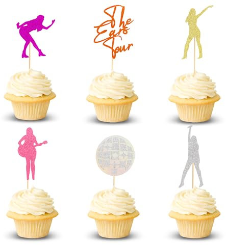 Arthsdite Cupcake-Topper, Motiv: Musik-Sänger, beliebte Sängerin, Cupcake-Pick-Dekorationen für Liebe, Mottoparty, Geburtstag, Dekoration, Zubehör, 24 Stück